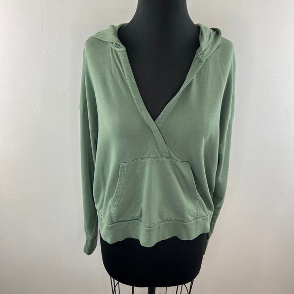 Sweaty Betty Green Hoodie V-Neck Long Sleeve Fleece Pullover Size L Large - Picture 2 of 10